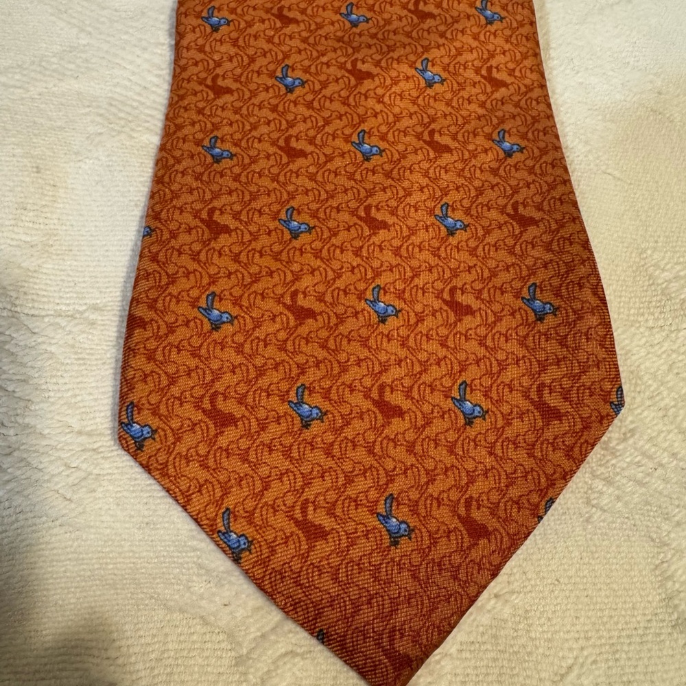 Tom James Bird Orange Blue Silk Tie